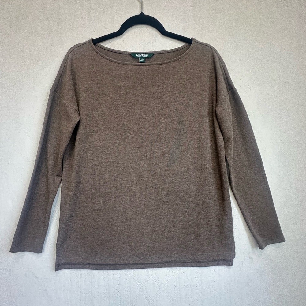 Lauren Ralph Lauren Brown Crewneck Knit Top Sz S Minimalist Versatile